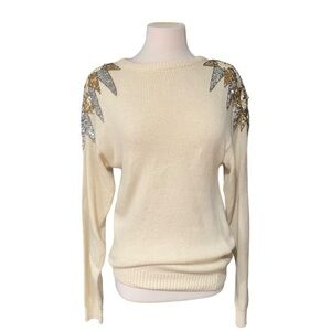 ❤️Vintage Nilani sequin shoulder cream colored sweater size petite small